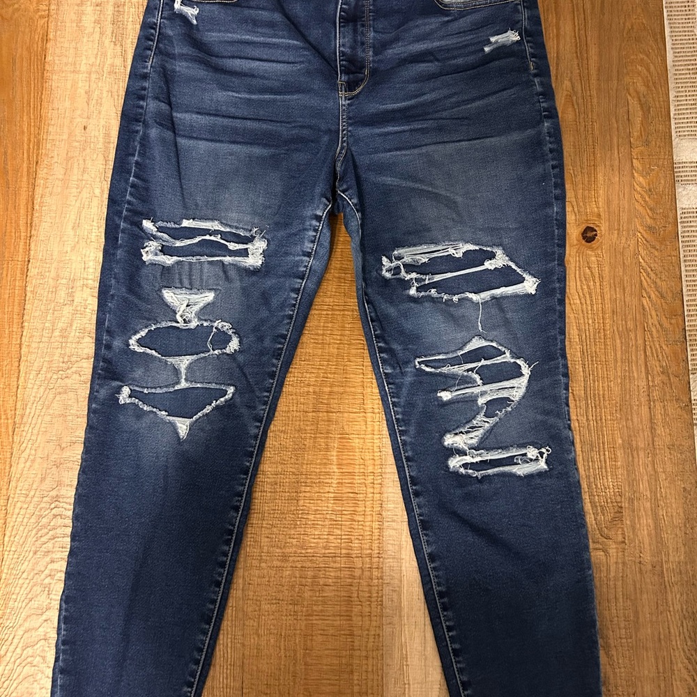 American Eagle Outfitters Dark Blue Distressed Skinny Jeans